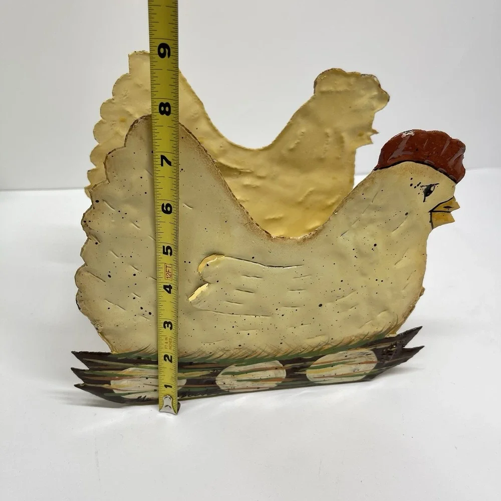 Hen On Nest Painted Metal Nesting Egg Basket Planter Country Core Farmhouse‎ Vtg